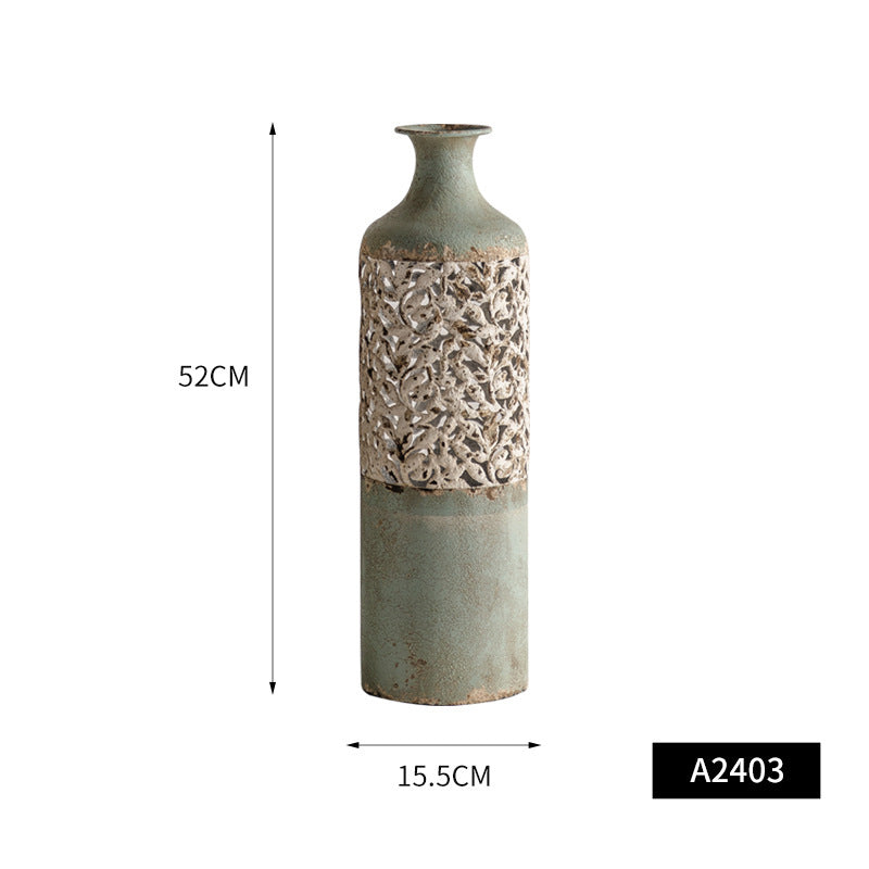 Artisano Pastoral Electroplated Metal Floor Vase – Retro Decorative Spray-Painted Vase for Flower Arrangements & Home Decor