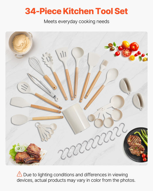 EliteChef 34 PCS Premium Silicone Kitchen Utensils Set – Heat Resistant Non-Stick Cooking Tools with Spatulas & Spoons