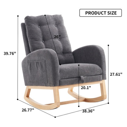 LuxeHaven Accent Rocking Chair with Footrest – High Back Rubber Wood Rocking Legs