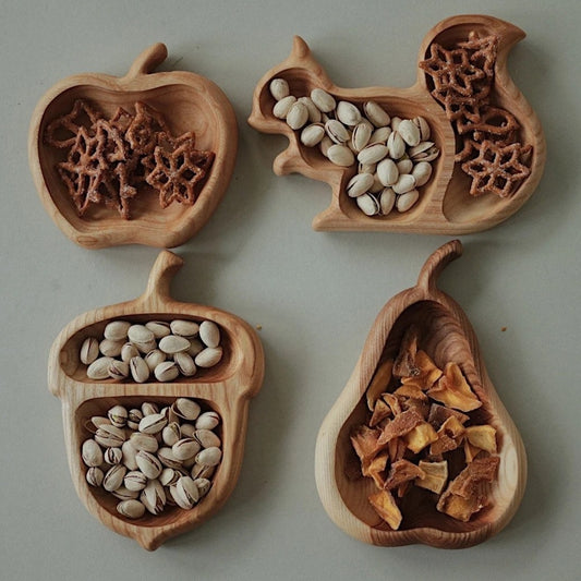 TimberTales Tray – Wooden Snack Tray with Fruit & Animal Patterns