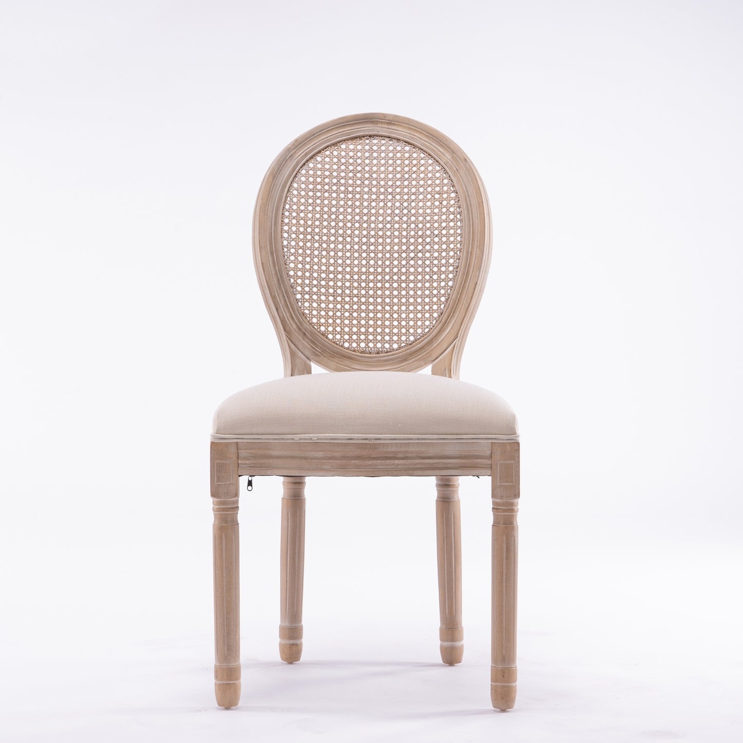 MaisonLuxe French Style Solid Wood Dining Chairs – Set of 2, Cream Linen & Rattan Back