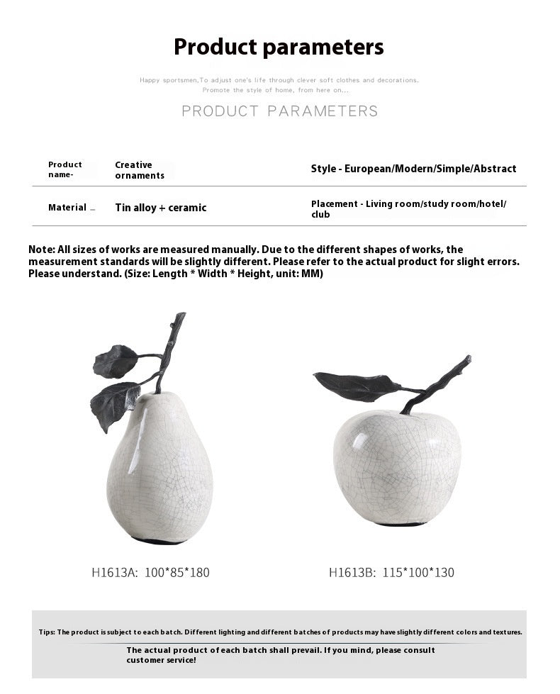 Minimalist Creative Crack White Marble Apple Pear Decoration