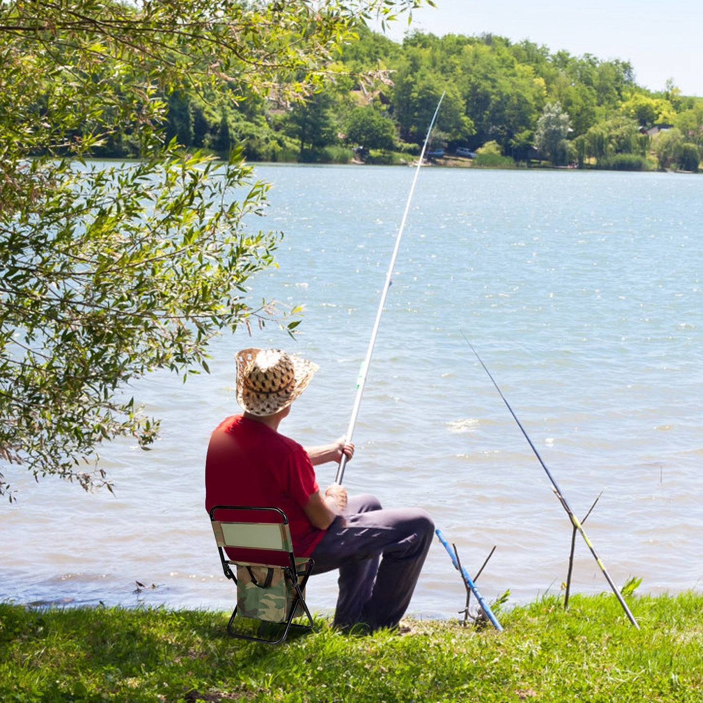 Foldable Fishing Chair With Backrest Built-In Cooler