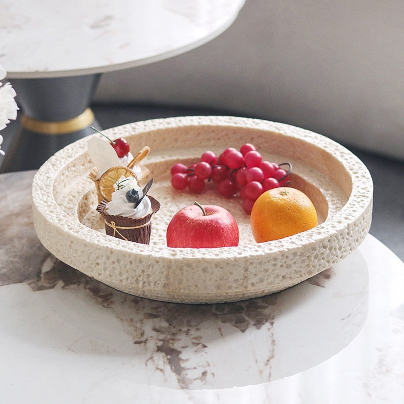 GeoStone Imitation Yellow Cave Stone Geometric Tray – Synthetic Resin Decorative Plate for Dining Table & Hallway