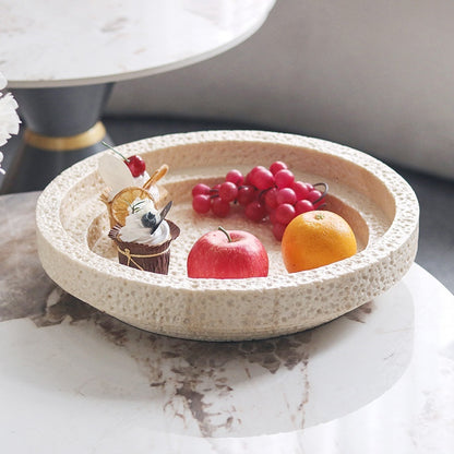 GeoStone Imitation Yellow Cave Stone Geometric Tray – Synthetic Resin Decorative Plate for Dining Table & Hallway
