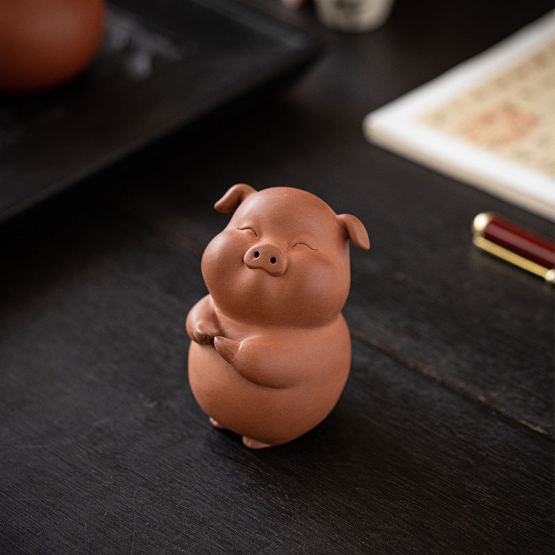 Astoria Zodiac Pig Figurine – Handcrafted Purple Clay Sculpture, Festive & Business Gift