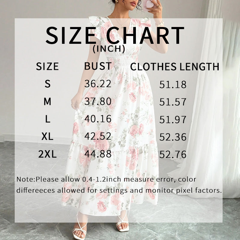 SunnyElegance Women’s Summer Maxi Dress – V Neck, Short Flutter Sleeve, Flowy A-Line Beach Vacation Long Dress