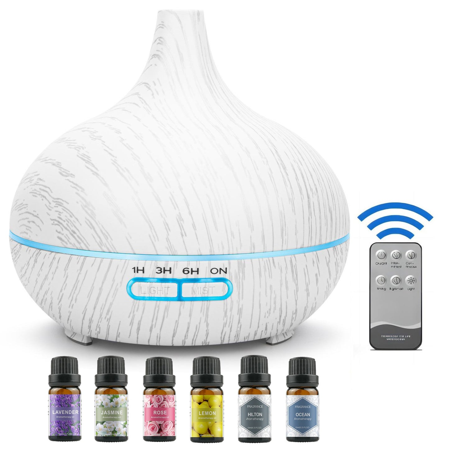 Elegant Ultrasonic Aromatherapy Diffuser – 550ml Oil Diffuser with 6 Pure Essential Oils & Auto Shut-Off for Home & Office