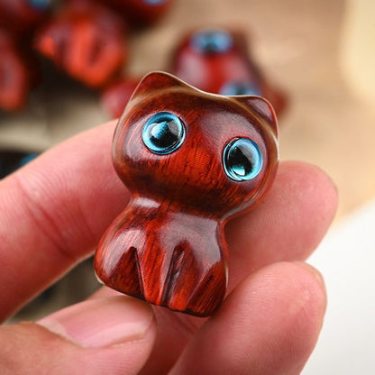 Handcrafted Sandalwood & Ebony Cat Figurines – Minimalist Wooden Animal Ornaments Collection