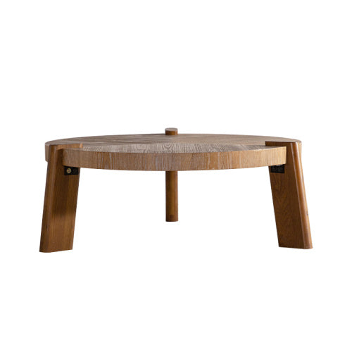 Rustic Round Wooden Coffee Table – Solid Wood Minimalist Design for Living Room, Apartment & Office, Easy Assembly