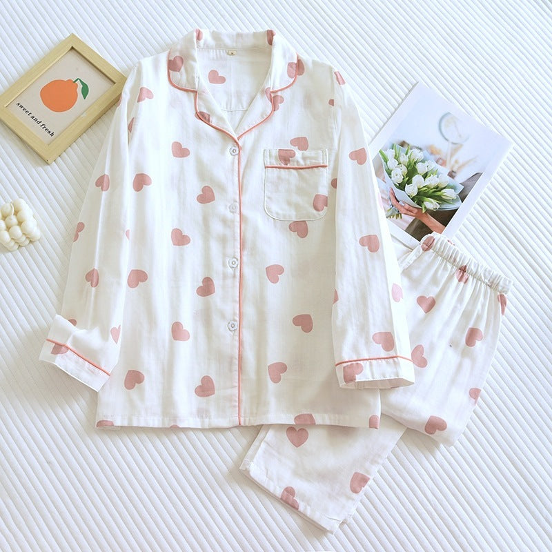 Spring And Summer Thin Double-layer Cotton Gauze Pajamas Women's Long Sleeve