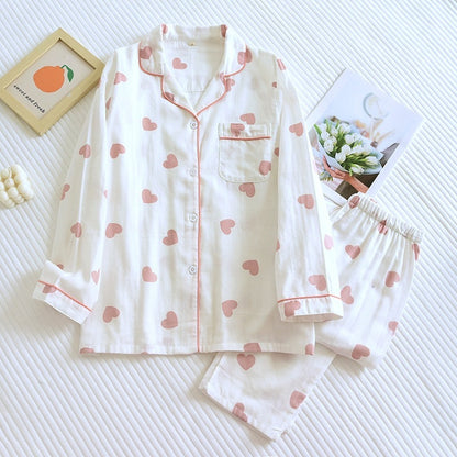 Spring And Summer Thin Double-layer Cotton Gauze Pajamas Women's Long Sleeve