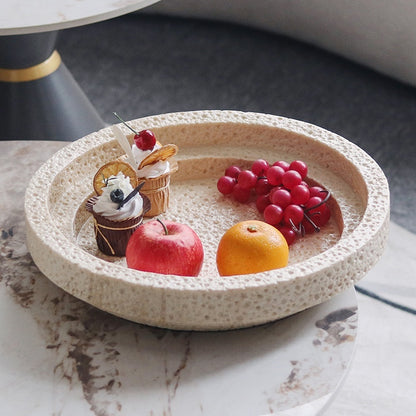 GeoStone Imitation Yellow Cave Stone Geometric Tray – Synthetic Resin Decorative Plate for Dining Table & Hallway
