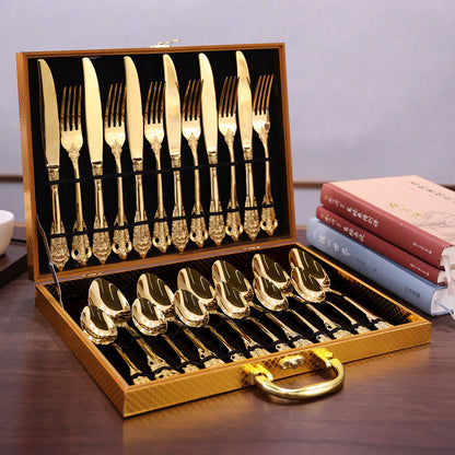 RegalWare Tableware Set – European Lux Classic Pattern Stainless Steel 24-Piece Set