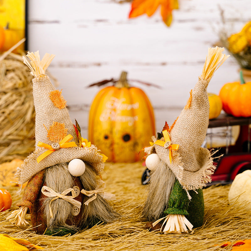 Charming Thanksgiving Linen Ornaments – Festive Straw Hat Dwarfs for Men & Women, Elegant American-European Pastoral Holiday Decor